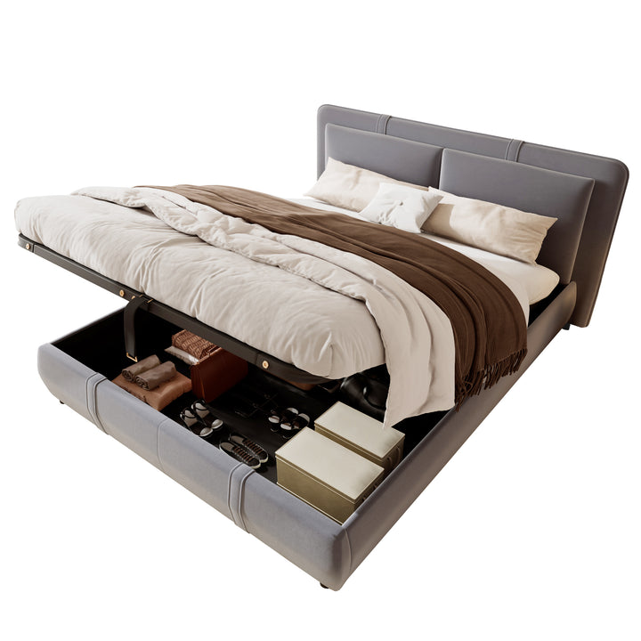 Upholstered velvet grey, hydraulic ottoman double bed with storage function 135×190cm KELPFROND