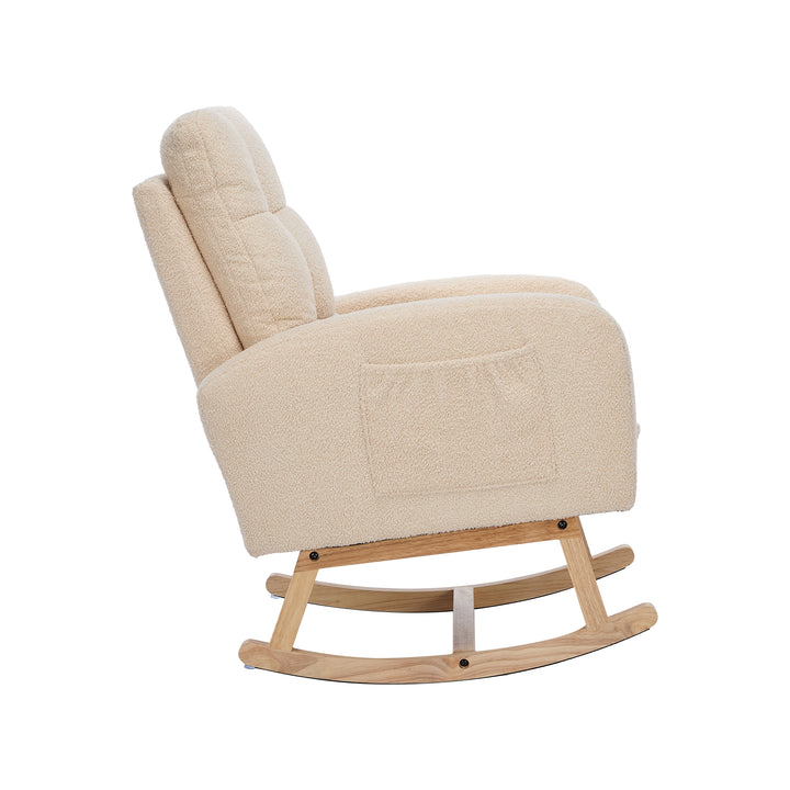 Beige teddy nursery rocking chair with adjustable footrest COMETLOAM