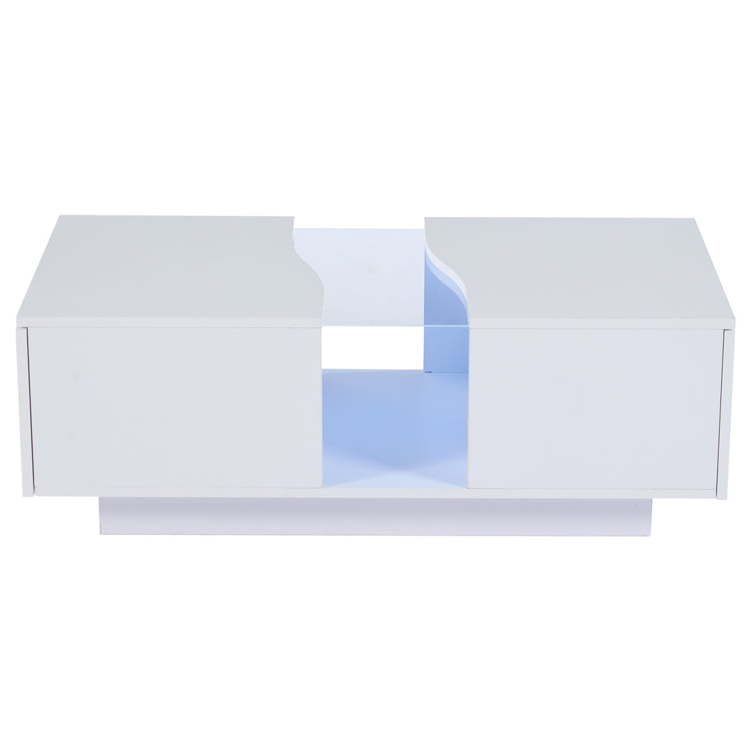 White high gloss lighting LED rectangular coffee table 2 drawers HELICTITE