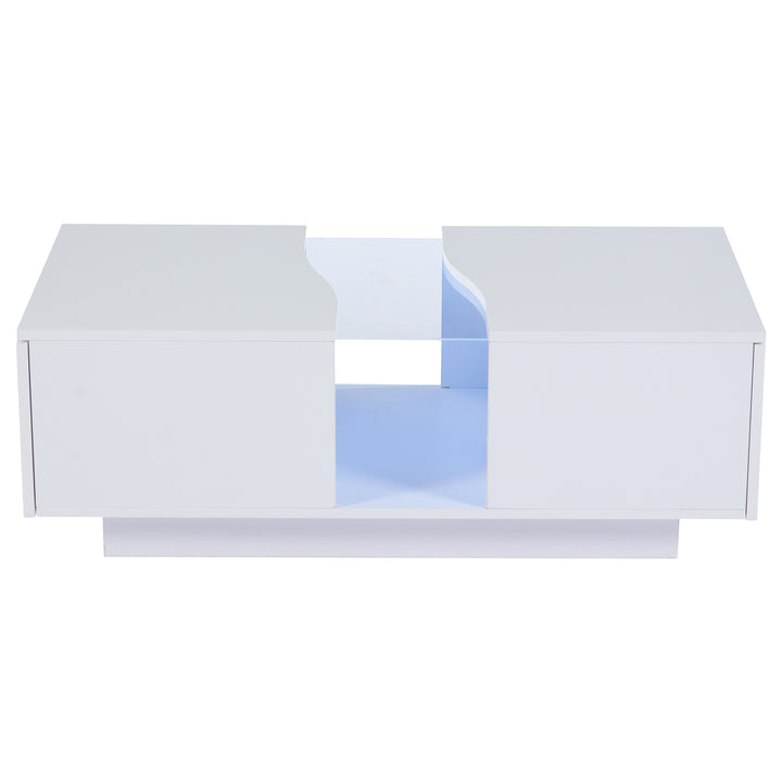 White high gloss lighting LED rectangular coffee table 2 drawers HELICTITE