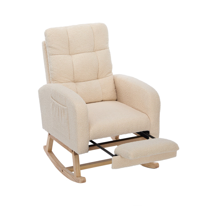 Beige teddy nursery rocking chair with adjustable footrest COMETLOAM