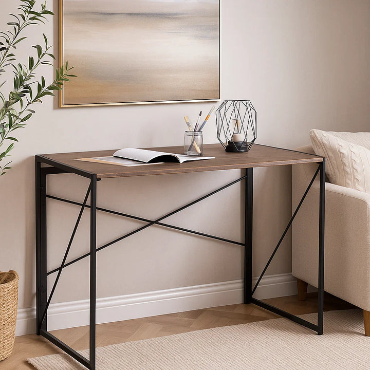 Minimalist foldable desk in black and wood industrial style HARPER BLACK HM