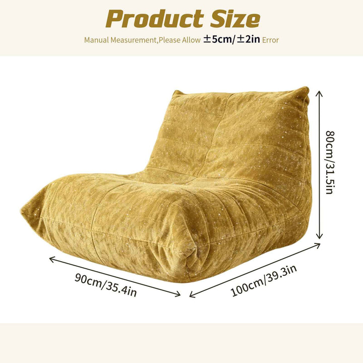 Bean Bag Chair Chenille Yellow with full-body support & non-slip base FJORDIS