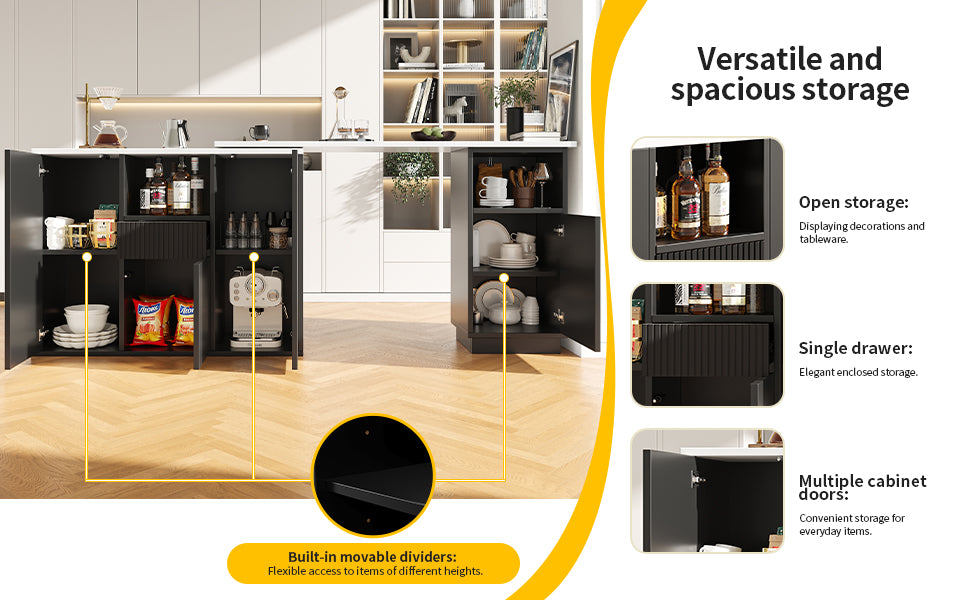 360° rotatable bar table white marble-look worktop, modern and sleek design, with open storage space (main body 198.5 x 30 x 75 cm) THYLAKOID