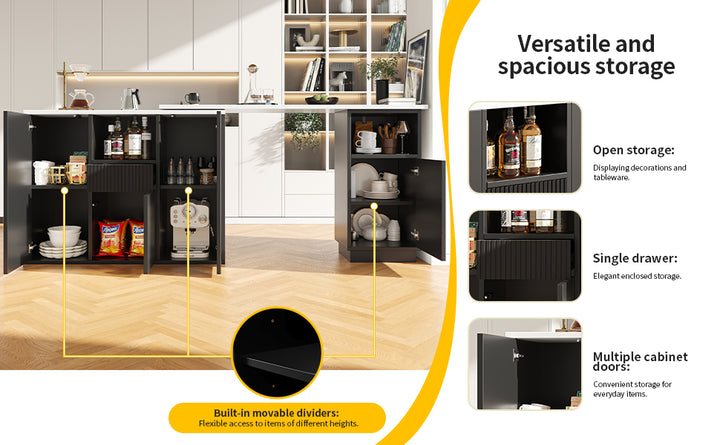 360° rotatable bar table white marble-look worktop, modern and sleek design, with open storage space (main body 198.5 x 30 x 75 cm) THYLAKOID