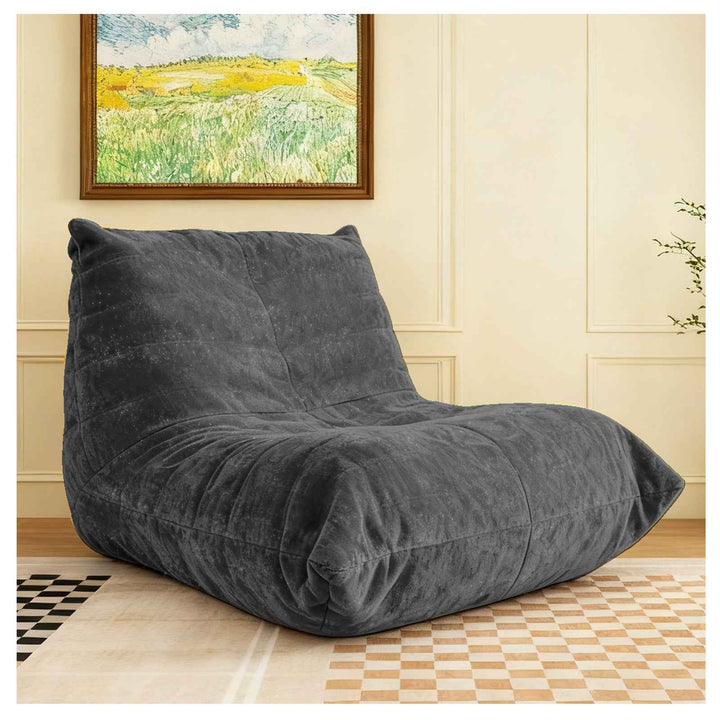 Comfy dark grey chenille bean bag lazy sofa with full-body support & non-slip base CELESTEEN