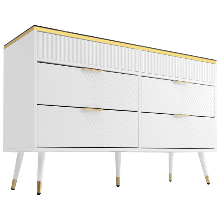 White sideboard dresser with 6 drawers and colored glass golden handles VIGZUN UK