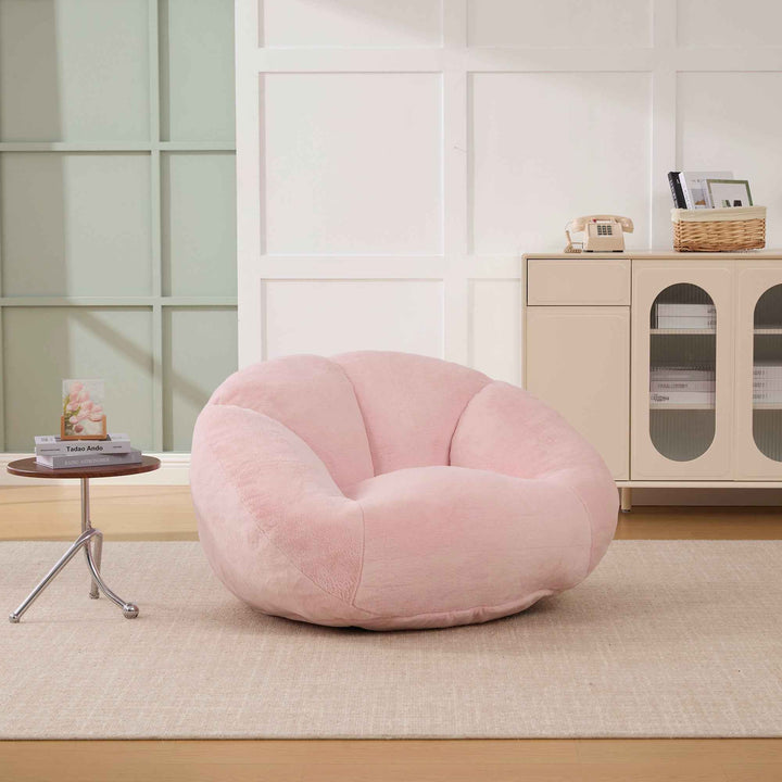 Lazy chair shell shaped sofa pink faux fur, memory foam bean bag chair removable cover