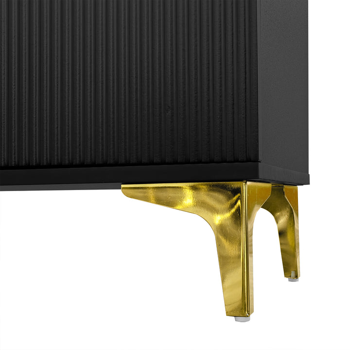 Black shoe cabinet with textured design and golden legs CEDARGLADE UK