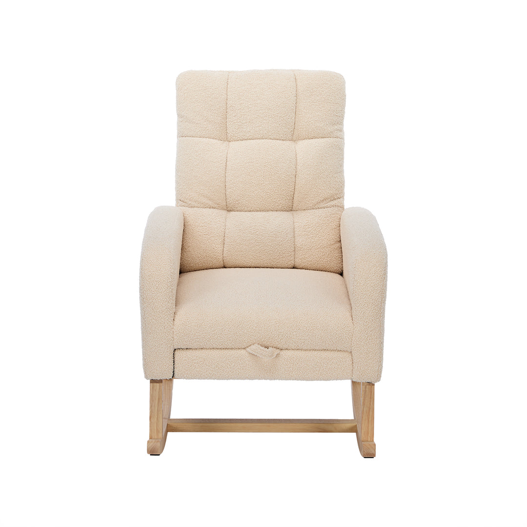 Beige teddy nursery rocking chair with adjustable footrest COMETLOAM