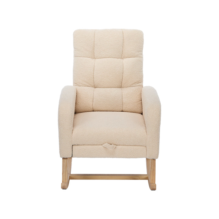 Beige teddy nursery rocking chair with adjustable footrest COMETLOAM