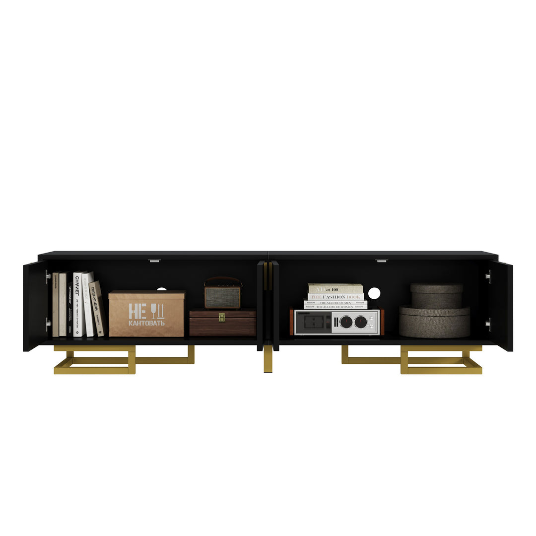 Modern TV stand with textured doors and golden accents SINGULARITYHUB