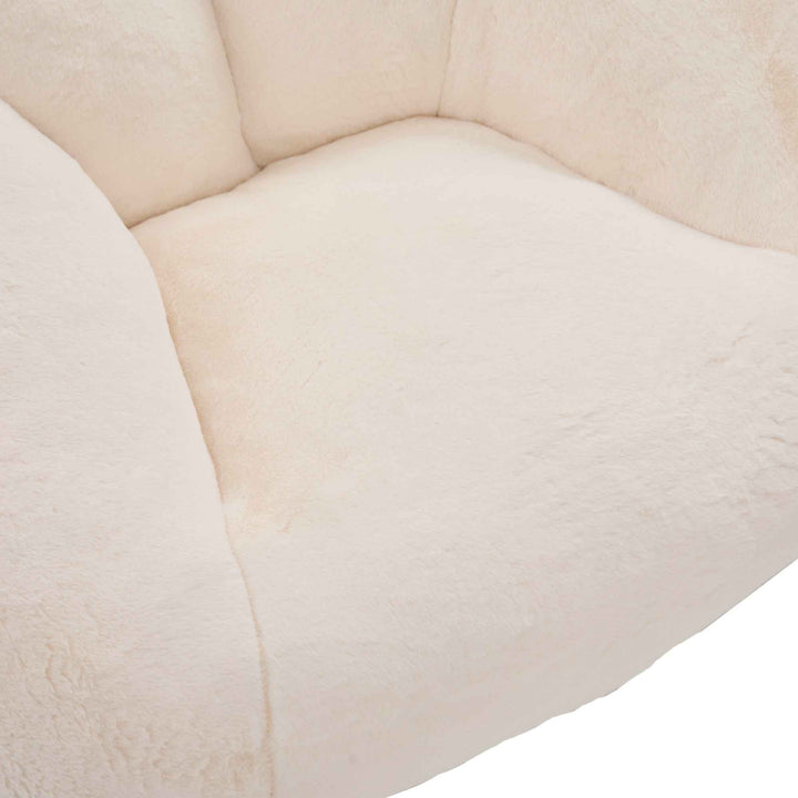 Lazy chair shell shaped sofa beige faux fur, memory foam bean bag chair removable cover