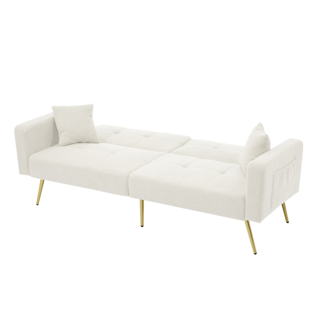 Ivory white sherpa 3-seater clic-clac sofa bed, adjustable backrest & side pocket ALDEN WHITE UK