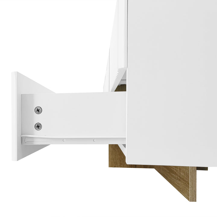 White fluted TV cabinet 3 doors, 2 drawers 190cm gloden accent CONNECTIV