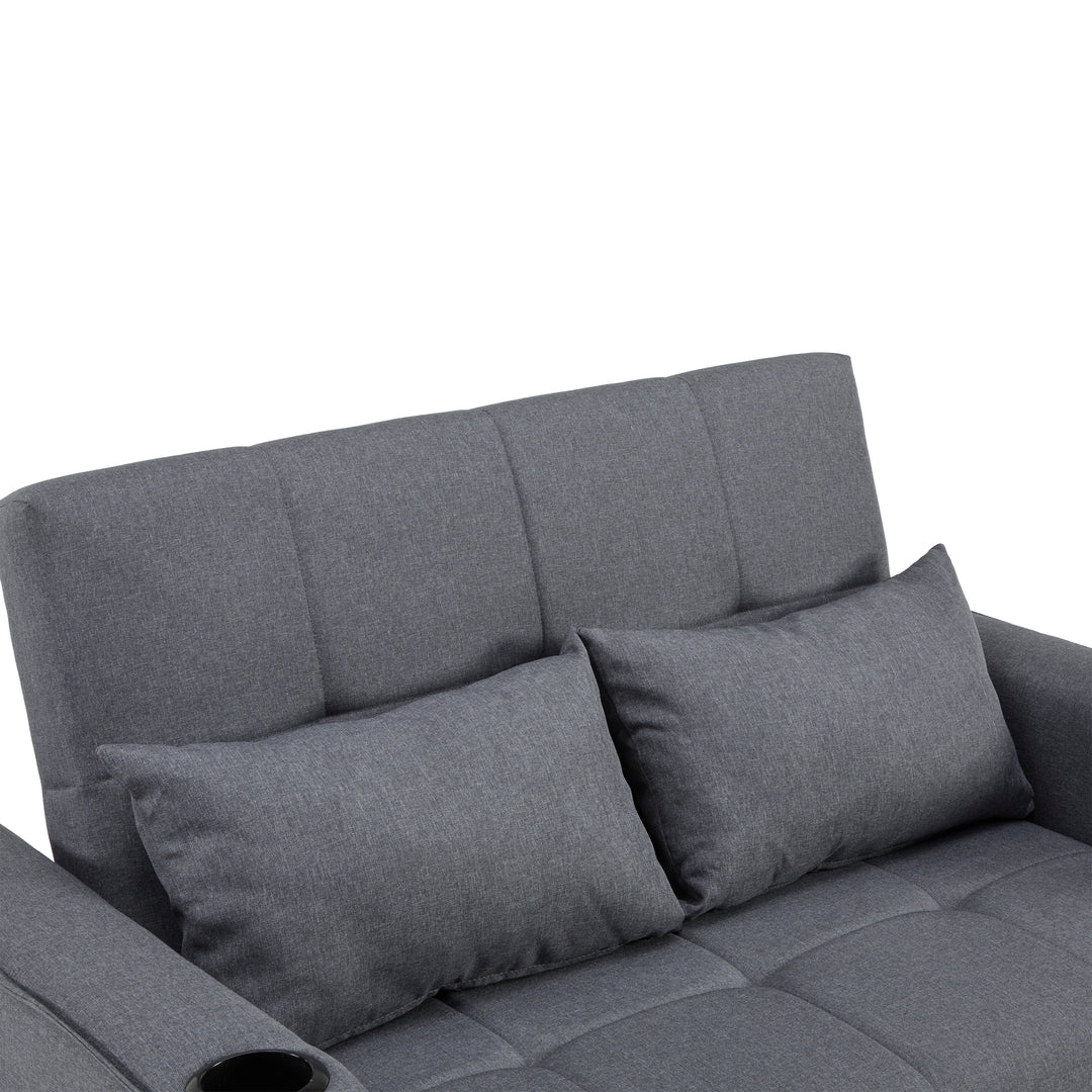 Gray fabric convertible 2-seater sofa bed pull-out design, adjustable backrest, and storage FROSTSTONE