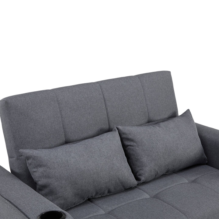 Gray fabric convertible 2-seater sofa bed pull-out design, adjustable backrest, and storage FROSTSTONE