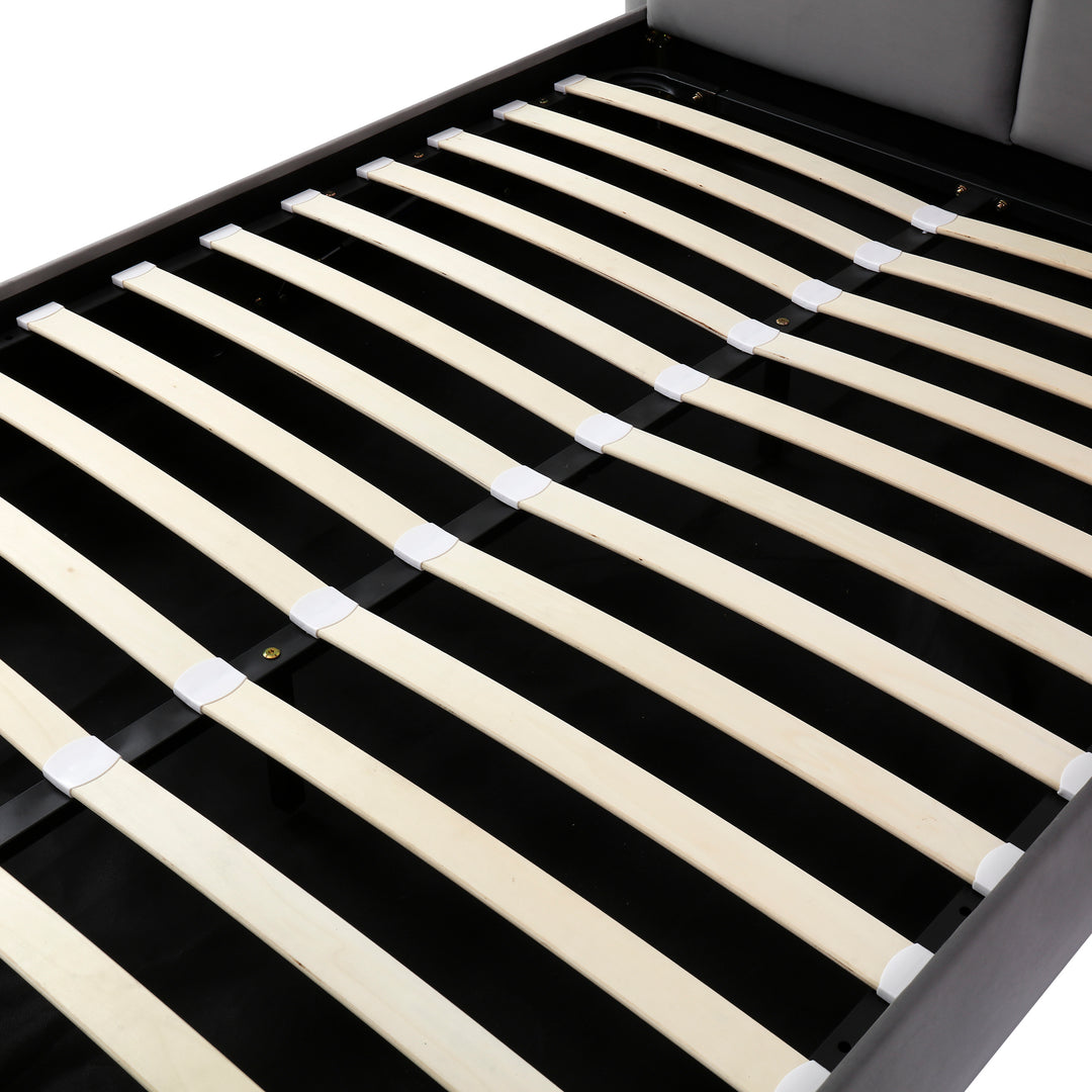 Upholstered velvet grey, hydraulic ottoman double bed with storage function 135×190cm KELPFROND