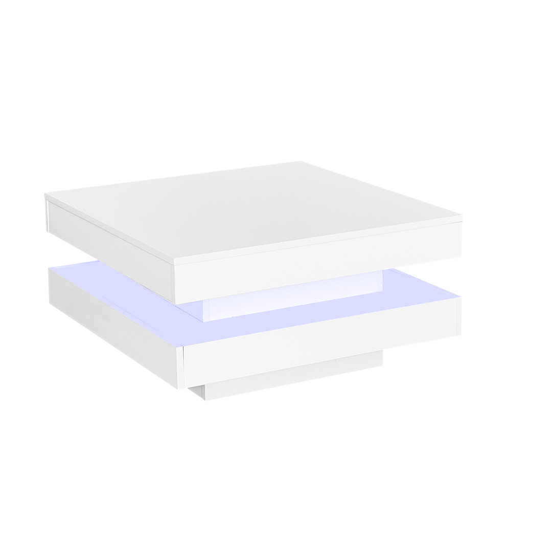 White square high gloss coffee table 360° rotating with 16-color LED light 70x70x36cm UHEX UK