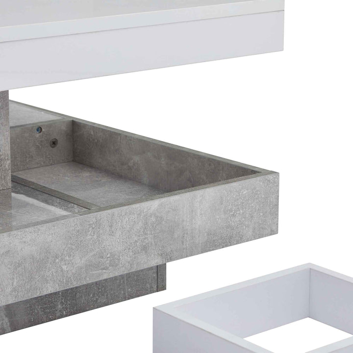 Rotating 360° white high-gloss coffee table marble-patterned, double-layer storage FLARENEXUSA