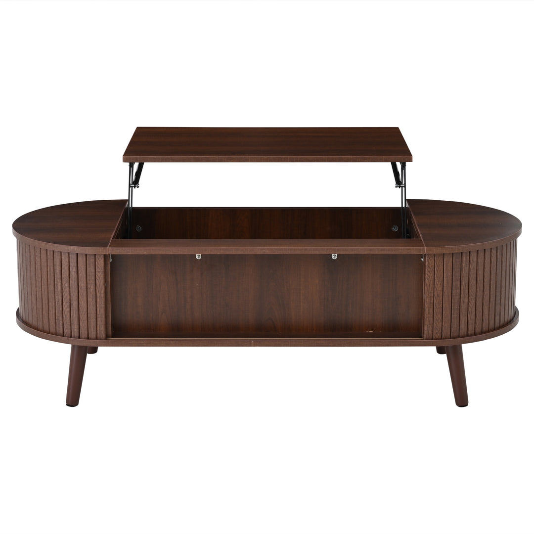Lift Top Dark Wood Oval Coffee Table with Hidden Storage 120x50cm VASEEDGE