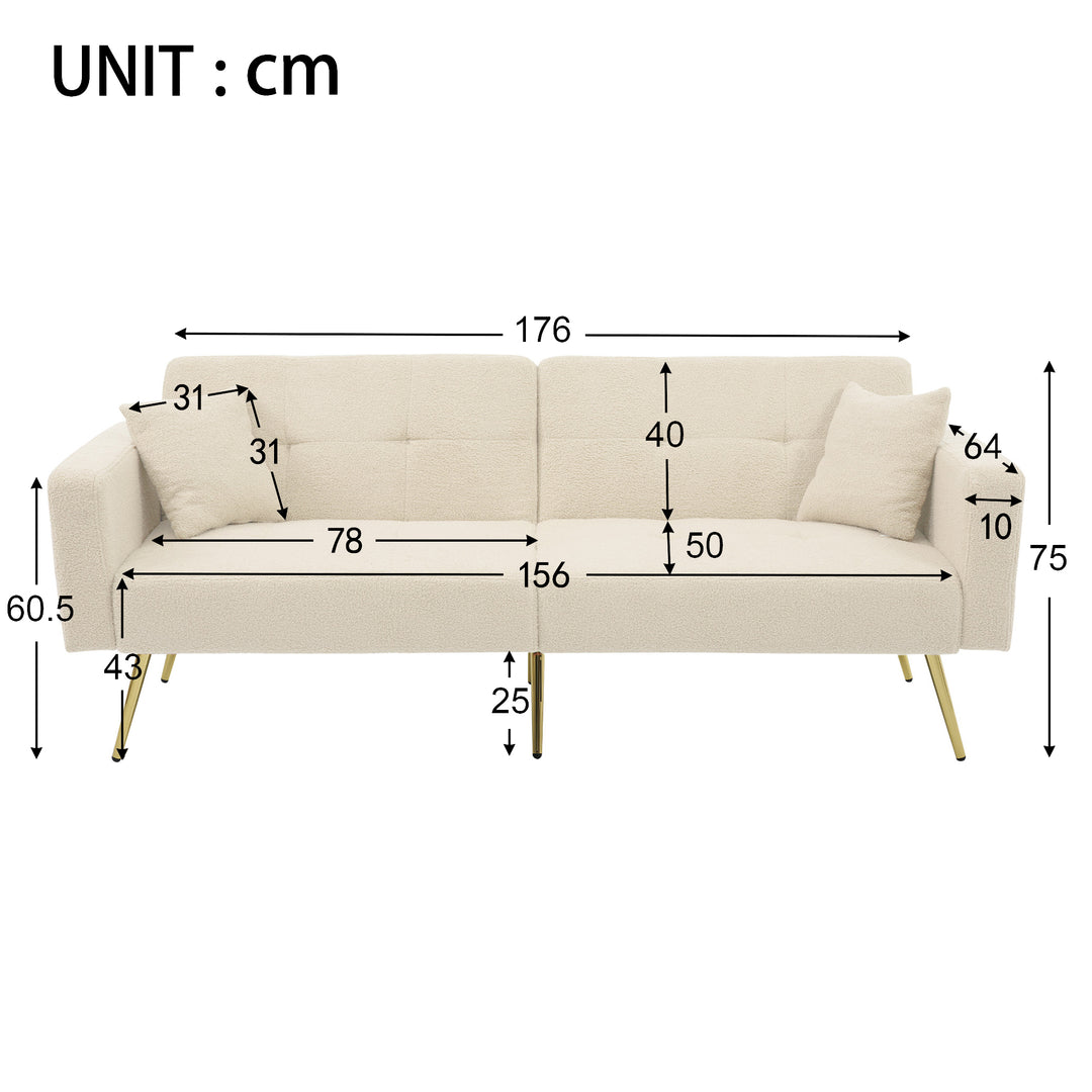 Beige sherpa 3-seater clic-clac sofa bed, adjustable backrest & side pocket ALDEN BEIGE UK