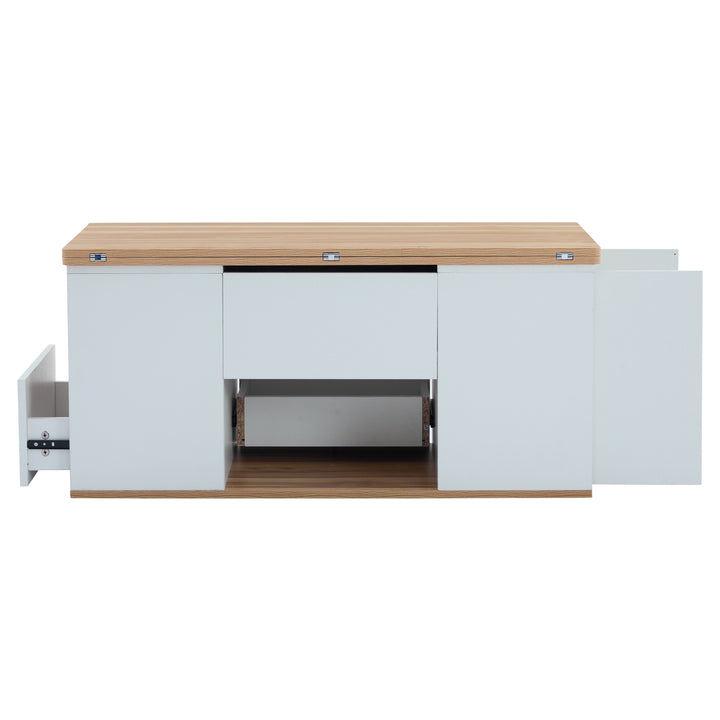 Modern white & oak lift-top coffee table hidden storage CLOUDWING