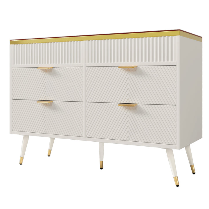 White sideboard dresser with 6 drawers and colored glass golden handles VIGZUN UK