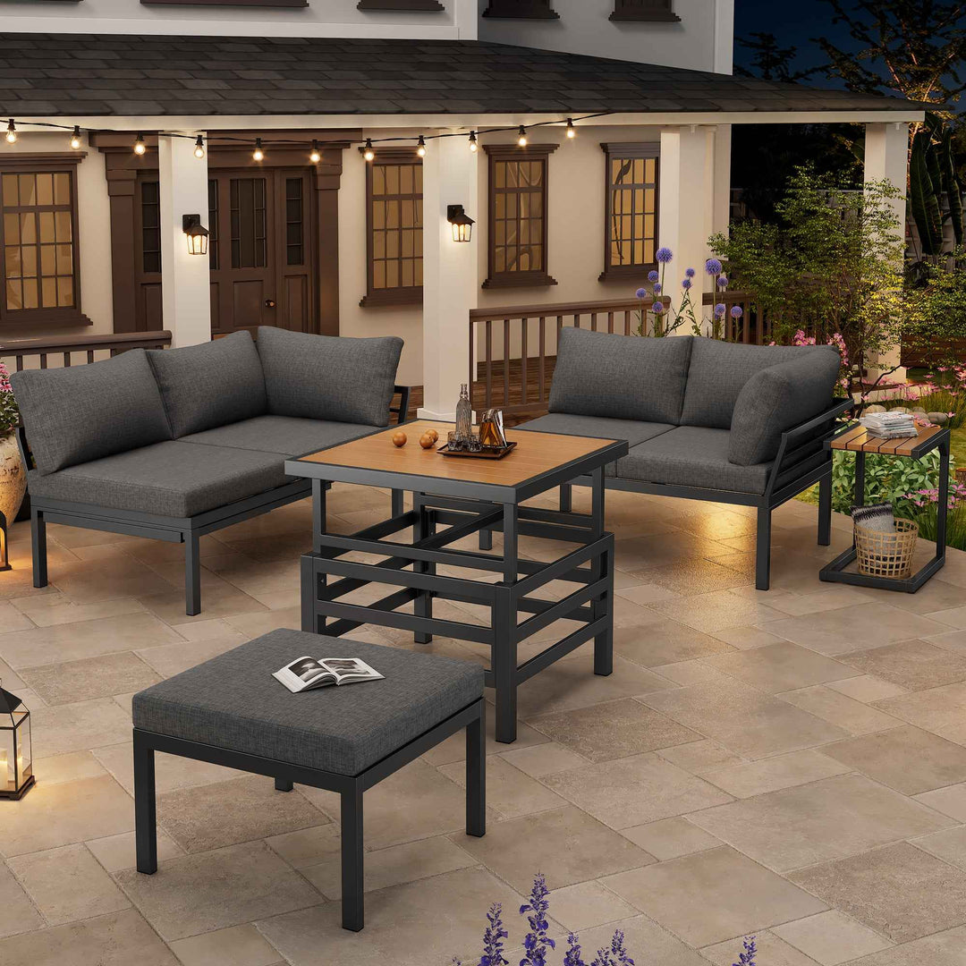 Outdoor patio furniture set, 2 double sofas, ottoman, lift-top coffee table FLAREQUASARX