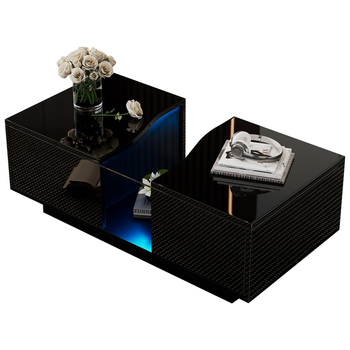 Black high gloss coffee table with 2 drawers with 16-Color LED lights 100*35cm SCALESKIN