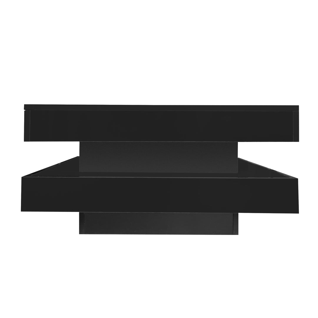 Black high gloss square coffee table with 360° rotating top LED lighting KERATINSCALE