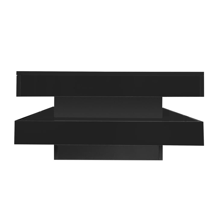 Black high gloss square coffee table with 360° rotating top LED lighting KERATINSCALE
