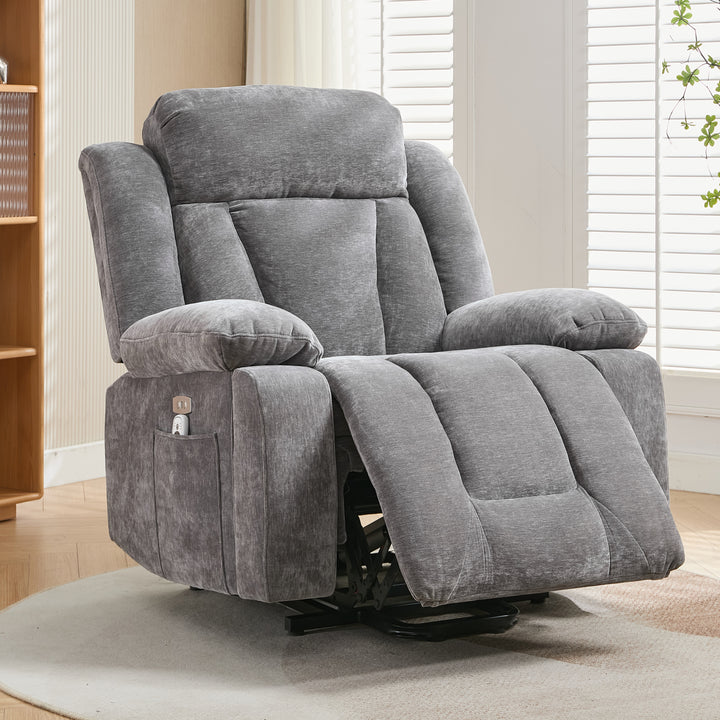 Electric lift up fabric grey large recliner with massage and heat MAGNETICFLUX