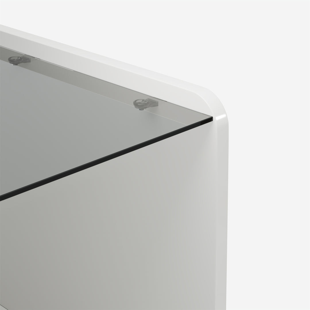 White high-gloss rectangular coffee table and LED lighting with glass top LUNG