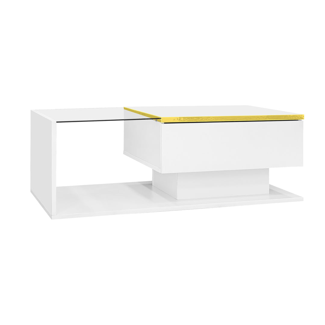 Modern high gloss white coffee table with LED lights golden accent SHEATH