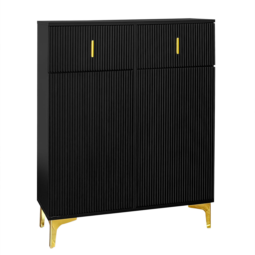 Black shoe cabinet with textured design and golden legs CEDARGLADE UK