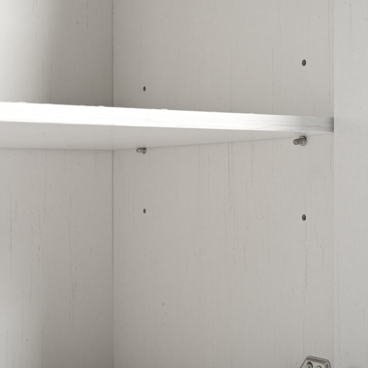 White farmhouse style rolling kitchen island with fold-out top and racks SALTMARSH