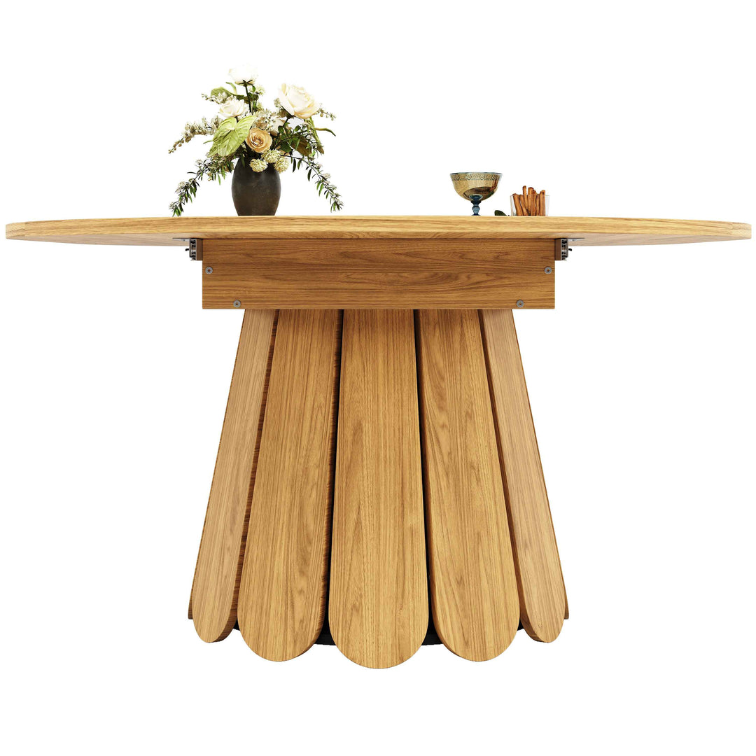 Extendable natural wooden look dining table round to oval 118–158cm INFINITEINFI