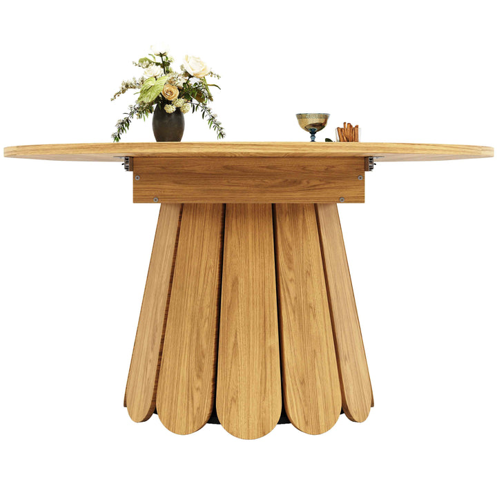 Extendable natural wooden look dining table round to oval 118–158cm INFINITEINFI
