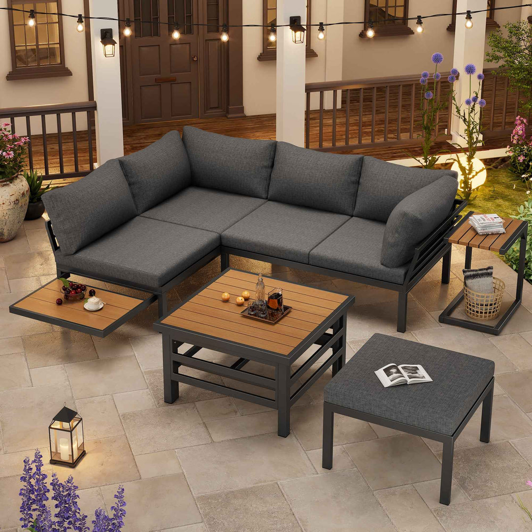 Outdoor patio furniture set, 2 double sofas, ottoman, lift-top coffee table FLAREQUASARX