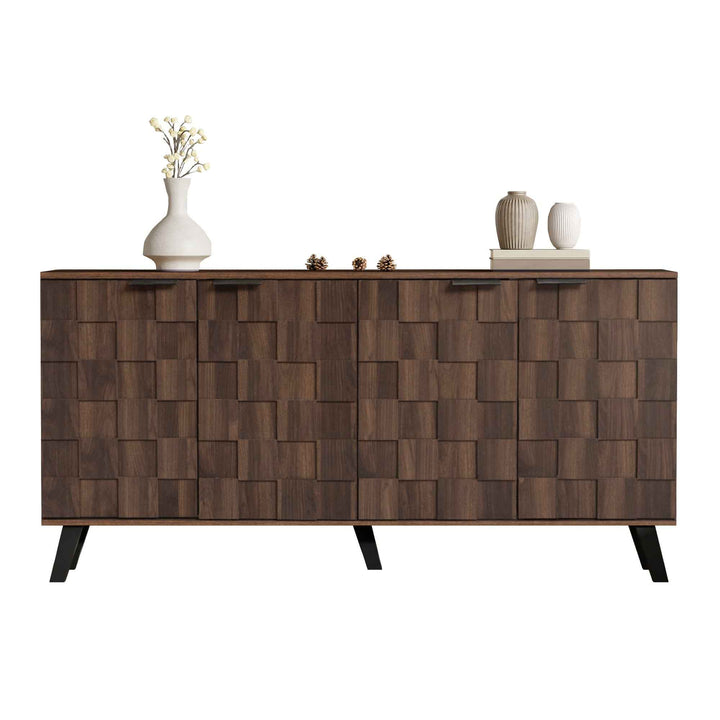 00+Sideboard Cabinet Wood Effect With 4 Doors & Adjustable Shelves, for Living Room CONSOLEPLUS