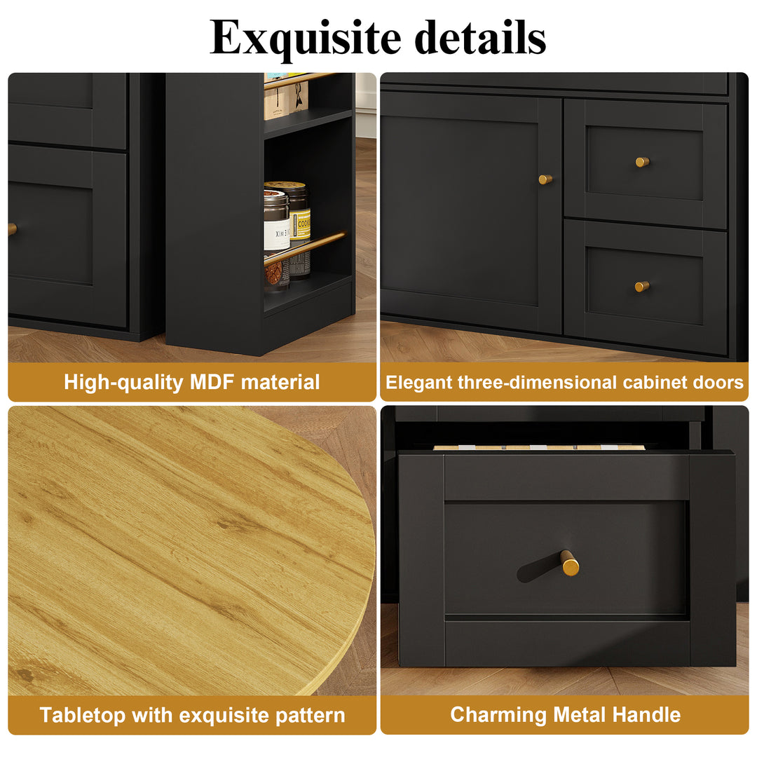 Extendable bar table black with storage kitchen cabinet with snack shelf (138-204×39×105cm) MANGROVEPROP