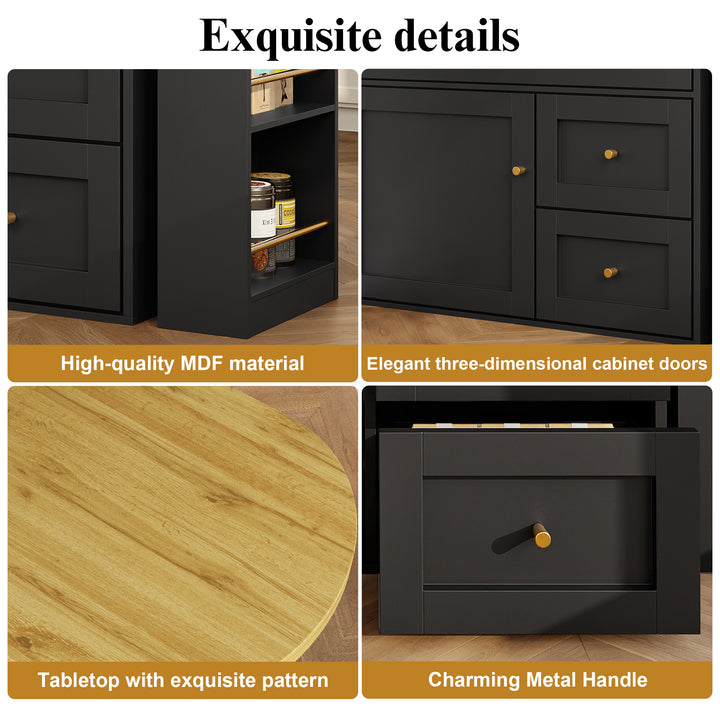 Extendable bar table black with storage kitchen cabinet with snack shelf (138-204×39×105cm) MANGROVEPROP