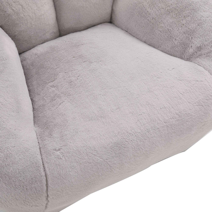 Lazy chair shell shaped sofa light grey faux fur, memory foam bean bag chair removable cover