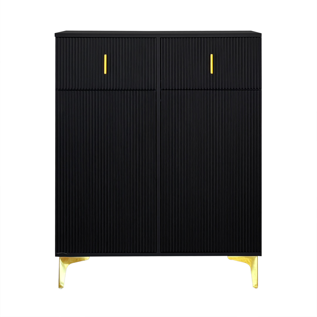 Black shoe cabinet with textured design and golden legs CEDARGLADE UK