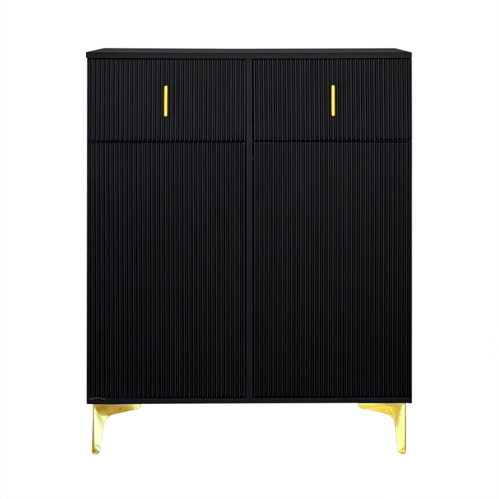 Black shoe cabinet with textured design and golden legs CEDARGLADE UK
