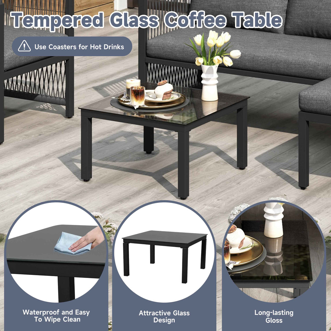 Garden furniture set 4-5 seater grey modular sofa with tempered glass table INFINITECASCD