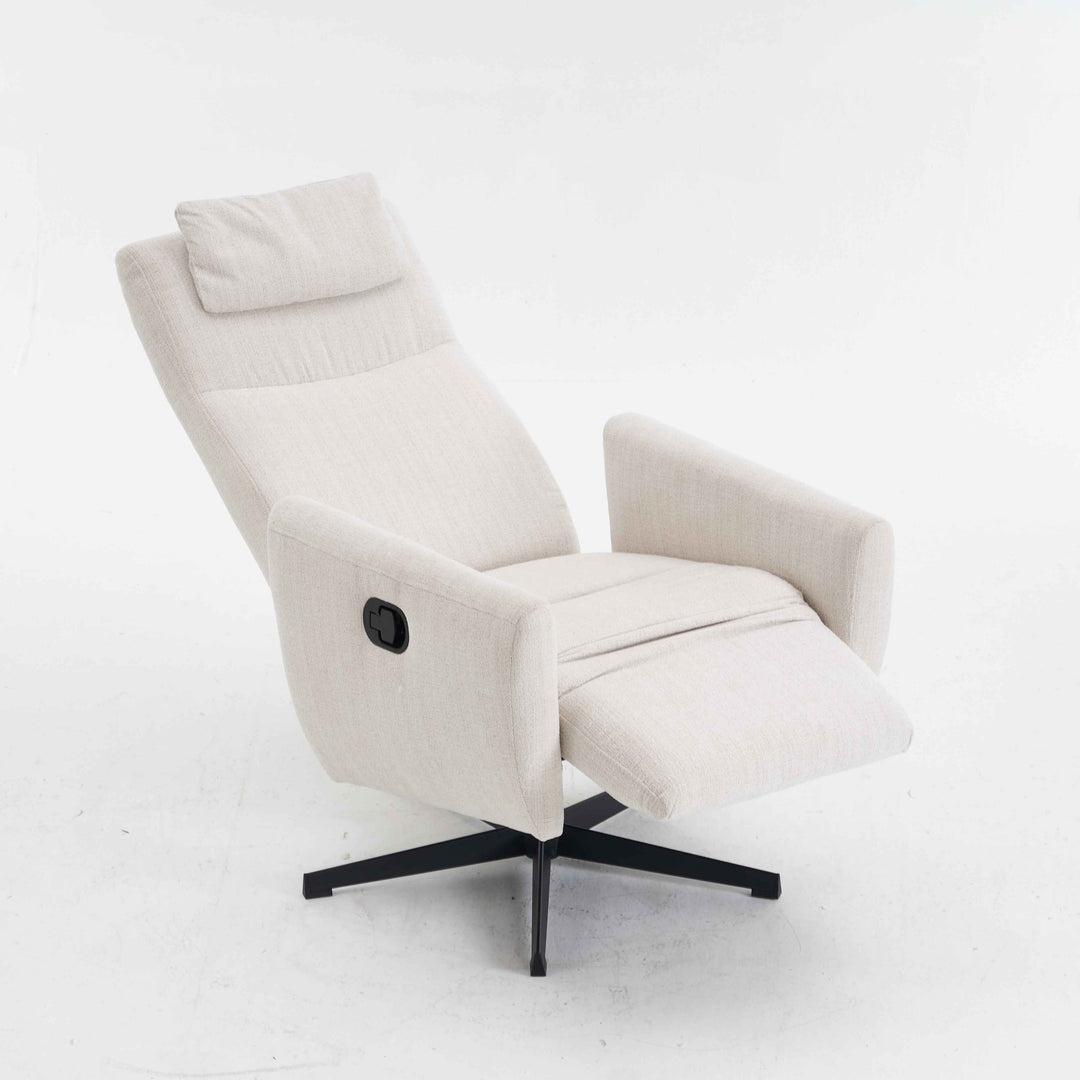 00+Recliner Chair Chenille Fabric Upholstered, Beige, Pillow Padded Seat & Footrest, Living Room Comfort NOVATHAL