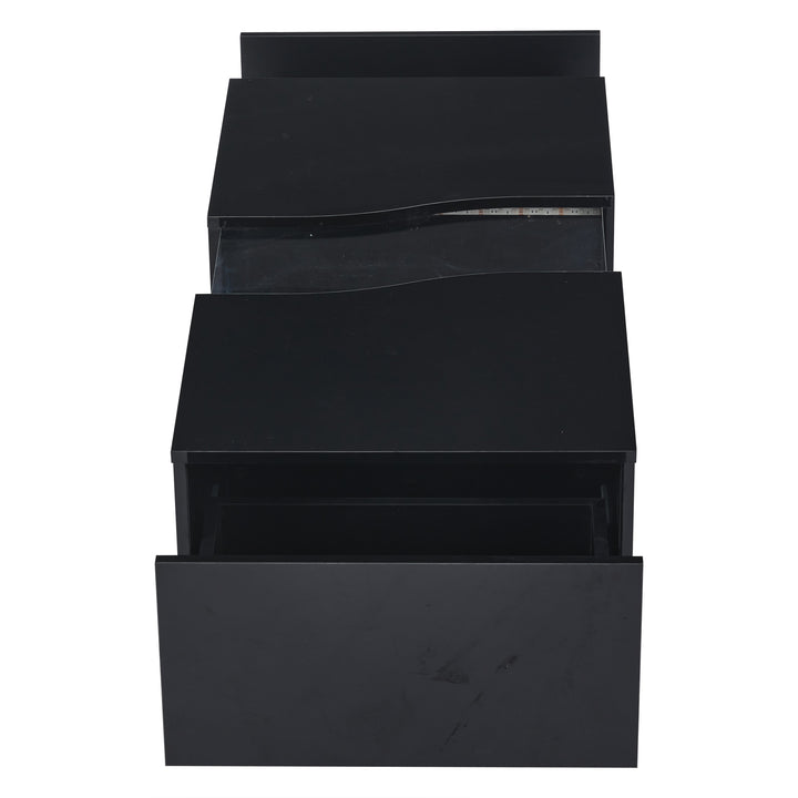 Black high gloss coffee table with 2 drawers with 16-Color LED lights 100*35cm SCALESKIN