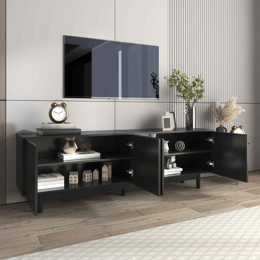00+缺图 TV Cabinet 175 cm Black with 4 Doors & Adjustable Shelves for Living Room VANITYPLASTIC